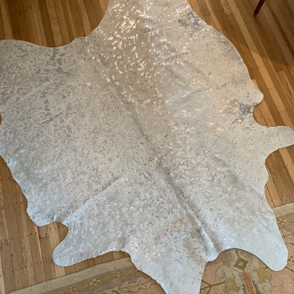 Faux Silver Calf Skin Rug, Great Condition!
